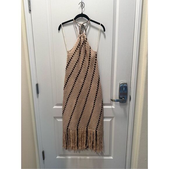 MOON RIVER Women's Halter Fringe Midi Dress size S  Color: Taupe NWT - Picture 4 of 7